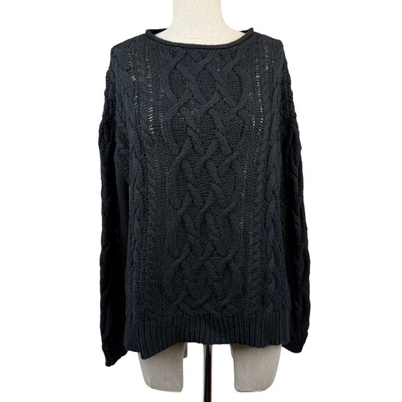 Ralph Lauren Denim & Supply Black Cable Knit Cotton Sweater Unisex L/G - Picture 2 of 10